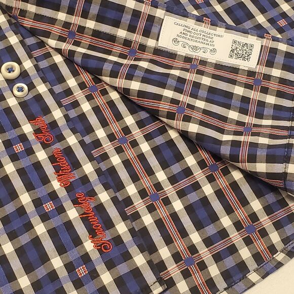 Robert Graham Mens XL Blue Plaid Button Down Shirt Long Sleeve Roll Cuff - Picture 10 of 10